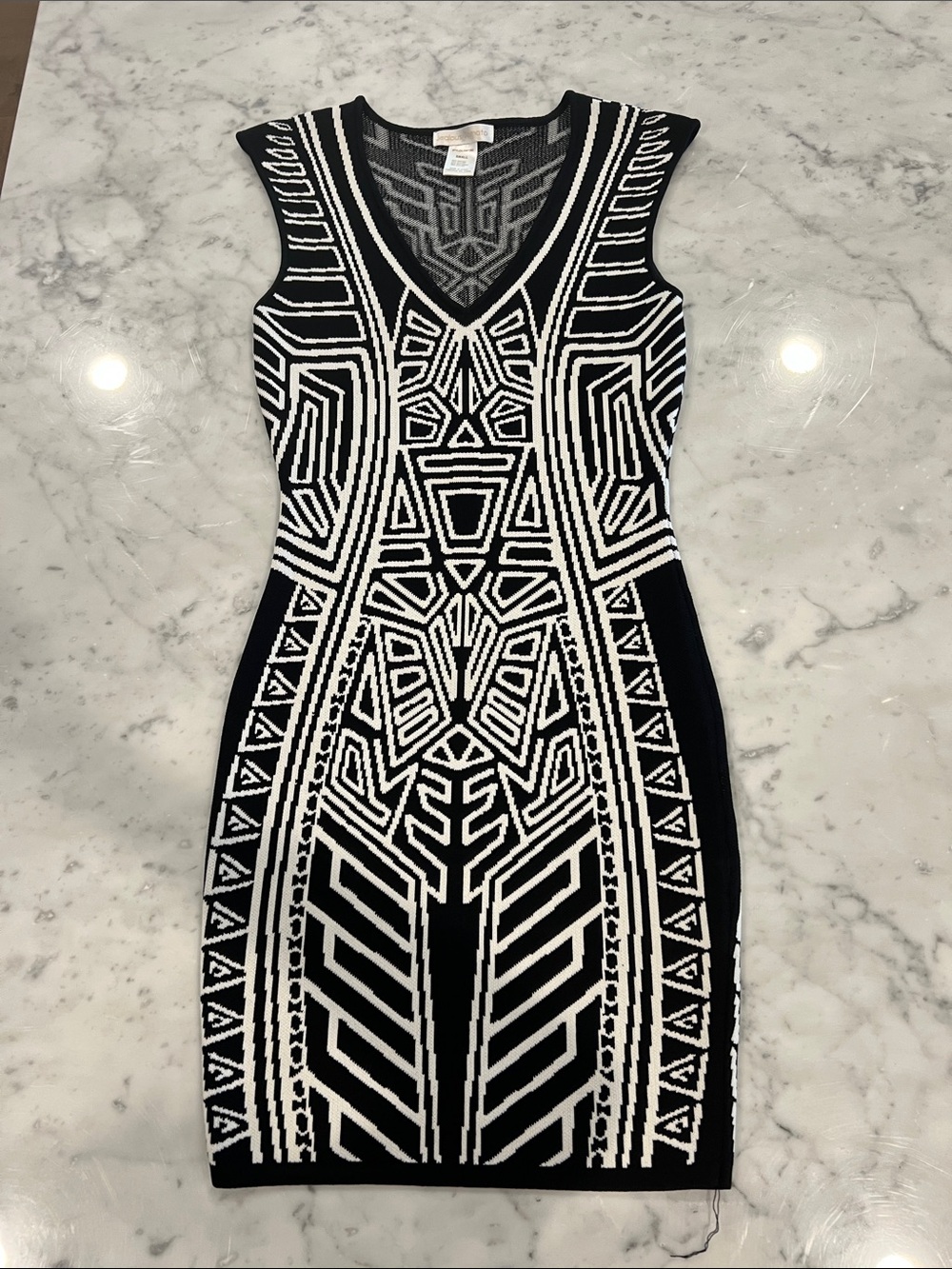 Jealous Tomato Black and White Geometric Bodycon Mini Dress